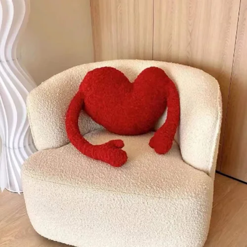 Miniatura 4 de Almohada de corazón rojo, cojín de brazos de dibujos animados con brazos largos para decoración de dormitorio, regalo de San Valentín