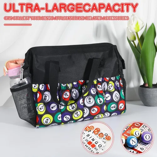 Miniatura 6 de 2 bolsas de bingo Dauber con 10 bolsillos, bolsa de bingo de gran capacidad, asa y cremallera, estuche de transporte de viaje, bolsa de maquillaje