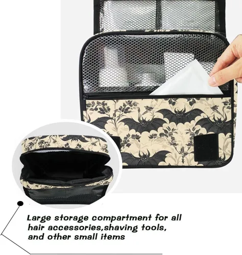 Miniatura 7 de MNSRUU Neceser colgante con diseño de calavera y girasol, bolsa de maquillaje de viaje para artículos de tocador, organizador de artículos