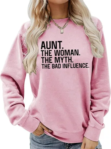 KTIMA Aunt The Woman The Myth The Bad Influence Sweatshirt Funny Aunt Life Shirt Women Crewneck Pullover Tops Auntie Gift