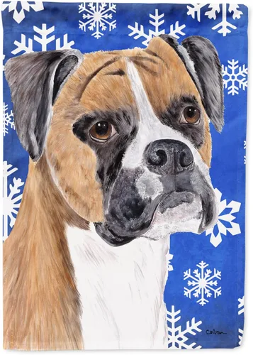 Miniatura 224 de Caroline's Treasures SC9374GF Bulldog English Snow flakes Holiday Garden Flag Buzón Bandera decorativa para patio exterior, patio, obras de arte