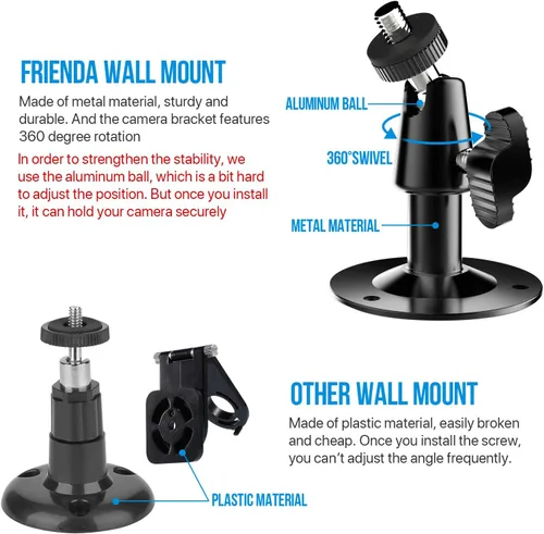 Miniatura 3 de Frienda Soporte de pared ajustable de 360 grados negro y piel protectora de silicona para cámara de seguridad Blink Xt para interiores y exteriores