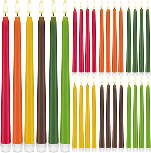 Miniatura 14 de Baquler 24 velas cónicas sin llama de flores silvestres de 11 pulgadas, funciona con pilas, velas LED de plástico con degradado parpadeante