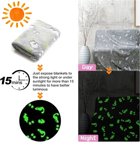 Miniatura 3 de LAT - Manta que brilla en la oscuridad, de franela de felpa supersuave y mullida para niñas y niños, para todas las estaciones, para cama o sofá, 50