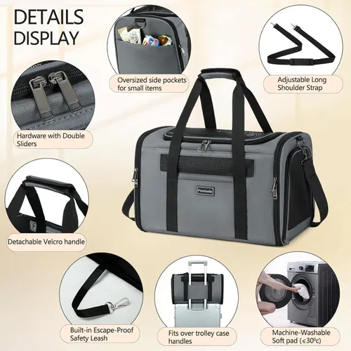 Miniatura 4 de Transportador de viaje para gatos. Bolsa transportadora plegable para perros de lados suaves de hasta 20 libras, transportador de mascotas a prueba