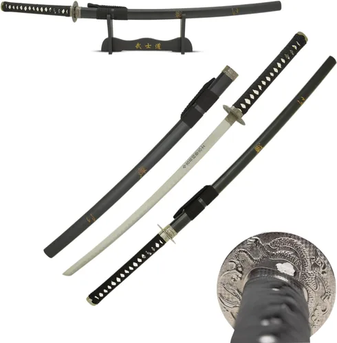 Miniatura 8 de MASTER USA - Espada Katana tallada a mano con código Samurai Bushido en vaina, acero 1045, 41.5 pulgadas en total, incluye soporte de exhibición
