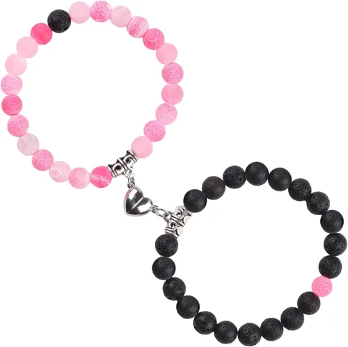 Miniatura 87 de 2 pulseras magnéticas para parejas, piedra natural negra mate, cristal para votos de amor eterno, juego de pulseras de cuentas de piedra de energía