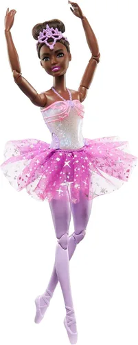 Muñeca Barbie Dreamtopia Twinkle Lights Ballerina con cabello castaño y función de luz con diadema removible y tutú púrpura
