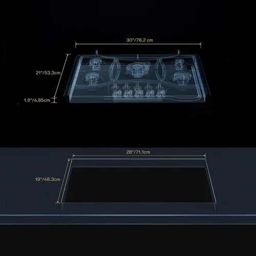 Miniatura 8 de Placa de cocina de gas de 30 pulgadas con 5 quemadores sellados, estufa de acero inoxidable, rejillas de hierro fundido aptas para lavavajillas