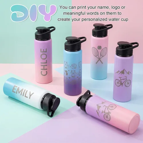 Miniatura 5 de Mimorou Paquete de 10 botellas de agua de aluminio a granel de 25 onzas botellas deportivas reutilizables con tapa a presión y asa, botella de agua
