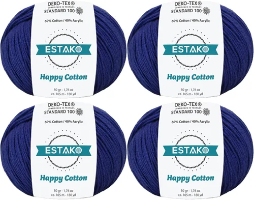 Miniatura 24 de Estako Happy Cotton, 1,76 oz (50 g) / 180 yardas (165 m) de lana 60 % algodón y 40 % acrílico, suave, fina/deportiva (2) para crochet y tejer