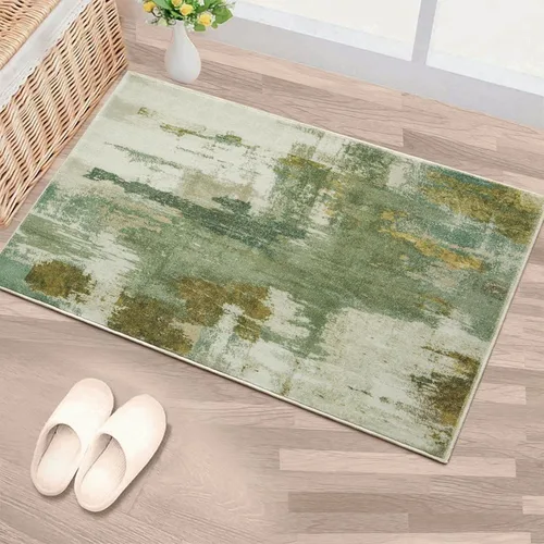 Miniatura 34 de Kelarea Alfombra lavable para sala de estar, 5 x 7 antideslizante, alfombras modernas abstractas color beige, alfombra de pelo bajo fácil