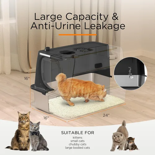 Miniatura 6 de Citylife Caja de Arena para Gatos de Acero Inoxidable con Tapa, XL Extra Grande Cerrada Removible Caja de Arena de Metal con Pala para Arena
