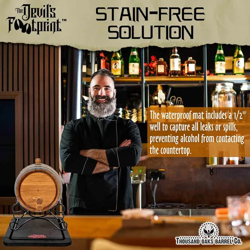 Miniatura 4 de Devil's Footprint Barrel Mat (para barriles de 10 a 20 litros) – Para barriles de whisky mini, barriles de vino envejecidos de roble – Evita manchas