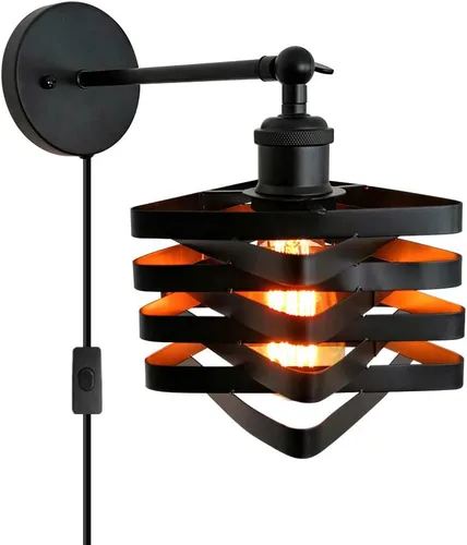 Miniatura 3 de Lámparas de pared industriales enchufables, accesorios de pared de metal con interruptor de encendido y apagado, lámpara de pared de granja
