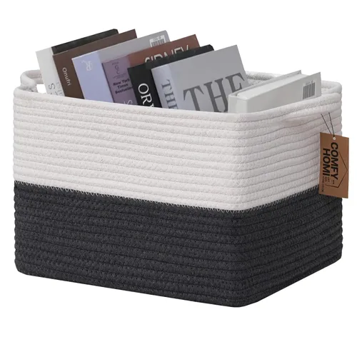 Miniatura 24 de COMFY-HOMI Cesta tejida de cuerda de algodón con asas para estantes, juguetes, libros, cestas de almacenamiento de tela para organizar, organizador