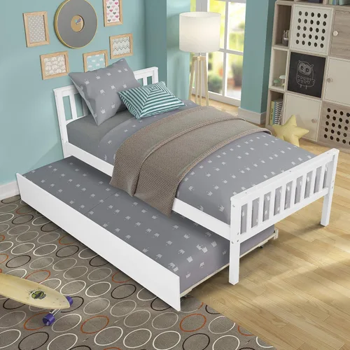 Miniatura 9 de Dolonm Cama de plataforma individual con nido, marco de cama de madera maciza con cabecero, estribo para adolescentes, niños y niñas, no necesita