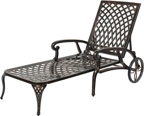 Miniatura 10 de VINGLI Tumbona de aluminio fundido para exteriores con ruedas, tumbona de patio con respaldo ajustable de 3 posiciones, silla reclinable
