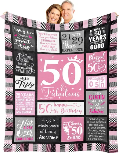 Regalos de cumpleaños número 50 para ella, manta acogedora de 50 x 60 pulgadas, ideas de decoración únicas para mujeres de 50 años, el mejor regalo