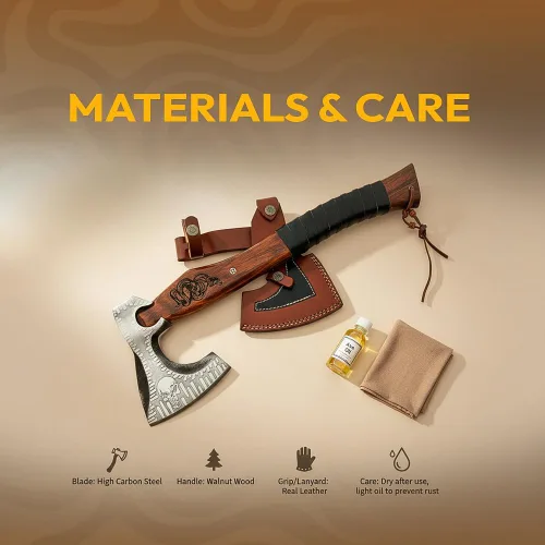 Miniatura 5 de Dessi Hacha Viking Hacha de acero al carbono grabado hoja hacha Tomahawk mango de madera de nogal dragón grabado envuelto agarre funda de cuero