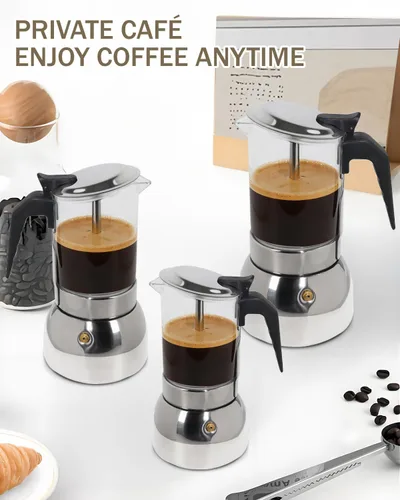 Miniatura 6 de Cafetera para estufa, cafetera de café expreso, fácil de preparar 4 tazas, 6.7 onzas, 6.8 fl oz, vidrio de borosilicato alto, acero inoxidable