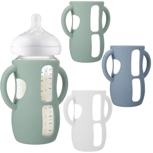 BUSOHA Paquete de 3 fundas de silicona para biberones de bebé Avent - Porta biberones de bebé resistente a roturas con asa para biberones de vidrio
