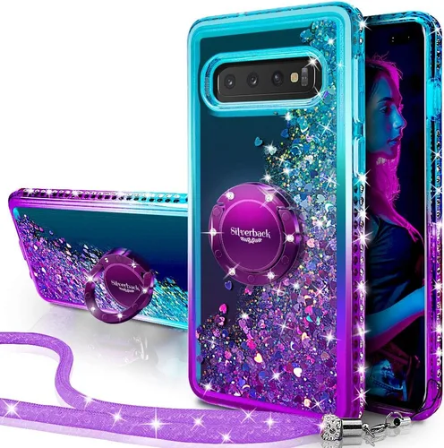 Miniatura 10 de Silverback Funda para Samsung Galaxy S10, funda con purpurina holográfica líquida móvil con soporte de anillo, funda protectora delgada con Verde