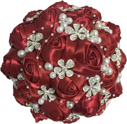 Miniatura 8 de S_SSOY Ramos artificiales hechos a mano con diamantes de imitación de perlas de seda para dama de honor, para novia, ramo de boda con flor