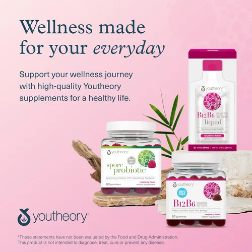 Miniatura 7 de Youtheory Vitamina B12 B6, suplemento diario de energía y apoyo cerebral, sabor líquido a frambuesa, 12 paquetes de 1 oz de una sola porción