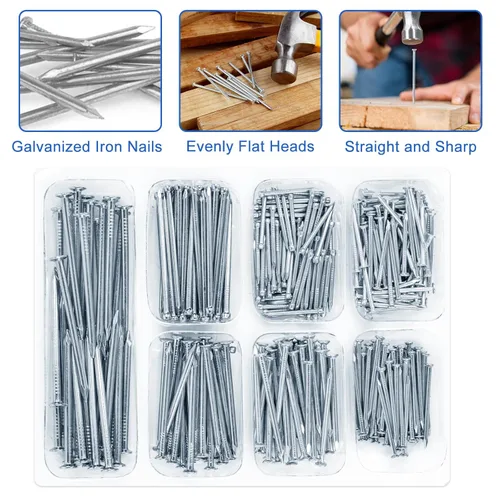 Miniatura 3 de Kit de clavos de ferretería de 400 piezas, clavos para colgar cuadros, galvanizados, clavos pequeños para colgar cuadros, surtido de 7 tamaños