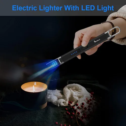 Miniatura 4 de SUPRUS Encendedor eléctrico de arco para velas, resistente al viento, sin llama, recargable por USB, con luz LED, para velas, camping, barbacoa