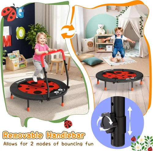 Miniatura 7 de Premium 3FT Foldable Toddler Trampoline for Kids Ages 3-6, 36 Inch ASTM Certified Mini Trampoline with Adjustable Handle, 100 lbs Capacity, Quiet