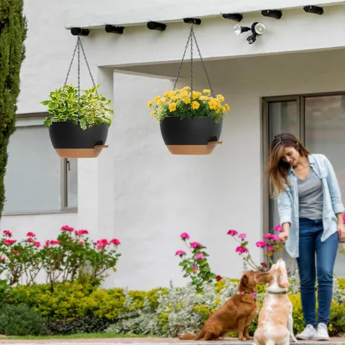 Miniatura 7 de Paquete de 3 10 macetas colgantes con cadenas, macetas de plástico de riego automático para plantas de interior y exterior, diseño de cadena