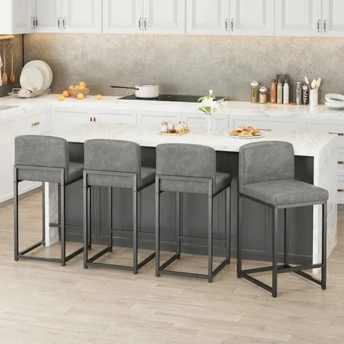 Miniatura 21 de GarveeHome Juego de 2 taburetes de bar, modernos taburetes de bar de altura de mostrador con respaldo y reposapiés, taburetes de bar tapizados