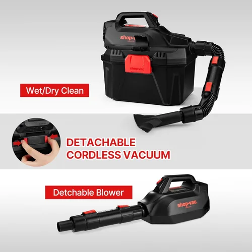 Miniatura 4 de Shop-Vac 5430082 - Aspiradora inalámbrica 3 en 1 para húmedo/seco con soplador desmontable, 2 galones y 20 V para automóvil, garaje, taller y lugar