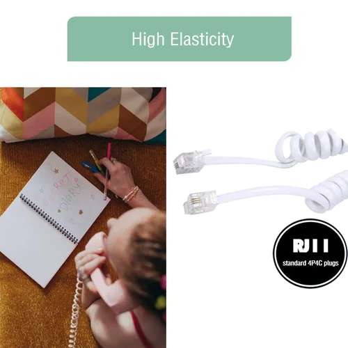 Miniatura 5 de Cable para teléfono celular, paquete de 5 unidades de 6.5 pies sin enrollar/1 pie en espiral para teléfono fijo cable 4P4C, accesorio de teléfono