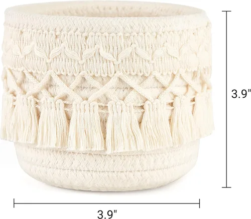 Miniatura 7 de Mkono Soporte Organizador de Brochas de Maquillaje de Macramé Peine Brochas Mini Cesta de Almacenamiento Juego de 2 Cestas de Decoración Boho