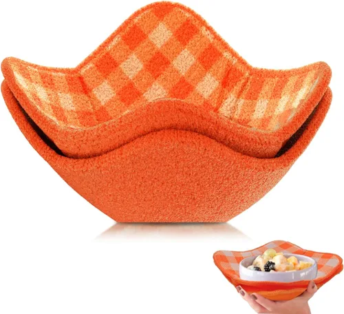 Miniatura 9 de Juego de 2 almohadillas calientes rojas para microondas, soportes para ollas, acogedores para alimentos, Ooma, ramen o tazón de sopa acogedor