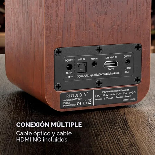 Miniatura 6 de RIOWOIS Altavoces Bluetooth alimentados para estantería, altavoces de reproductor de discos de 40 W con woofer de 2.75 pulgadas, altavoces estéreo
