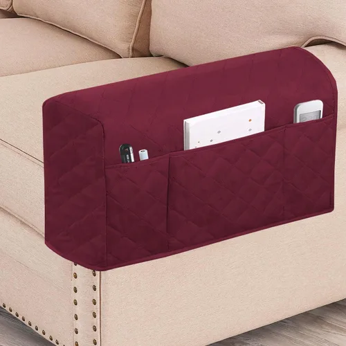 Miniatura 8 de Fundas impermeables para reposabrazos para sillones y sofás, fundas para brazos de sofá para sofá, paquete de 2 con bolsillo lateral, funda Marrón