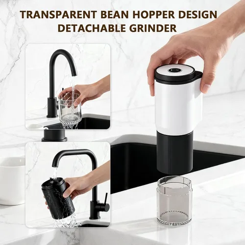 Miniatura 5 de Molinillo de café eléctrico portátil compacto, cuenta con una batería recargable integrada de 1300 mAh, ajustes de molienda ajustables para granos