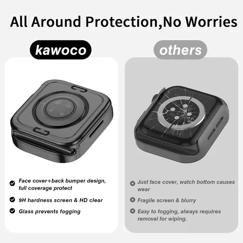 Miniatura 4 de Paquete de 4 fundas impermeables compatibles con Apple Watch de 1.614 pulgadas Series 9/8/7 con protector de pantalla de vidrio templado, cobertura