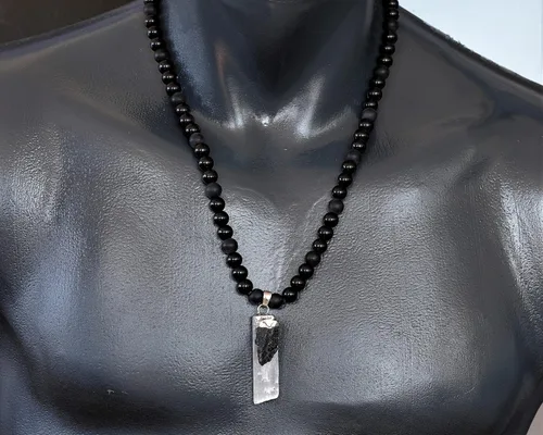 Miniatura 60 de Colgante de turmalina cruda natural, Collar de cuentas de ónix negro genuino, Collar de piedra negra, Collar de piedras preciosas, Cuentas de 0.315