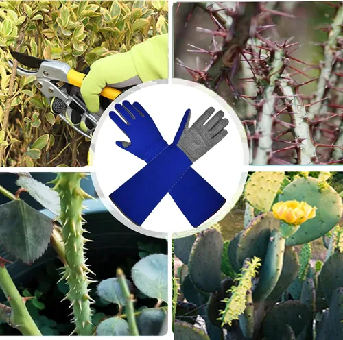 Miniatura 5 de Guantes de jardinería de algodón a prueba de espinas, manga larga, sustanciales, gruesos, transpirables, cómodos, fáciles de trabajar Azul