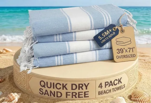 Miniatura 56 de LANE LINEN - Paquete de 4 toallas de playa de gran tamaño, toalla de piscina prelavada, extragrande, de secado rápido y sin arena, toalla de viaje