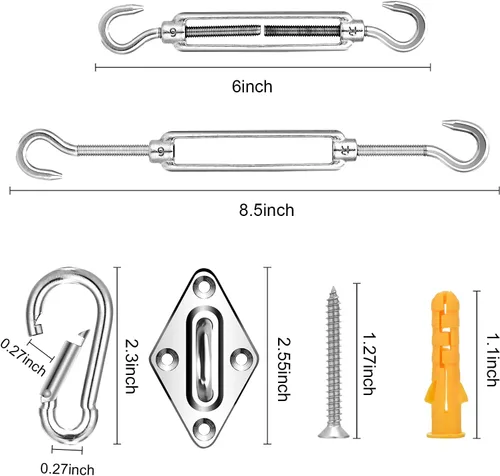Miniatura 7 de Kit de accesorios para toldo, kit de accesorios para toldo con cuerda de alambre de acero inoxidable 304 para velas Kit de 50 piezas