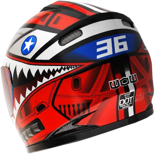 Miniatura 5 de WOW Casco integral para motocicleta, bicicleta urbana BMX MX para niños: HKYB15 Rojo tiburón