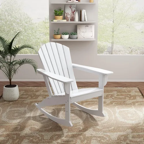 Miniatura 11 de WO Home Furniture Silla Mecedora de Patio al Aire Libre Tradicional HDPE Resistente a los Rayos UV (Negro)