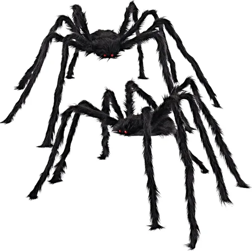 JOYIN Paquete de 2 decoraciones de Halloween para exteriores de 5 pies, araña negra peluda, araña gigante aterradora, accesorios falsos grandes para