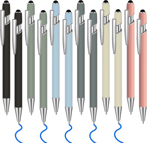 Miniatura 10 de 12 bolígrafos de tinta azul con punta de lápiz capacitivo, bolígrafo de metal de 0.039 pulgadas para pantallas táctiles, 2 en 1, regalo para amigos